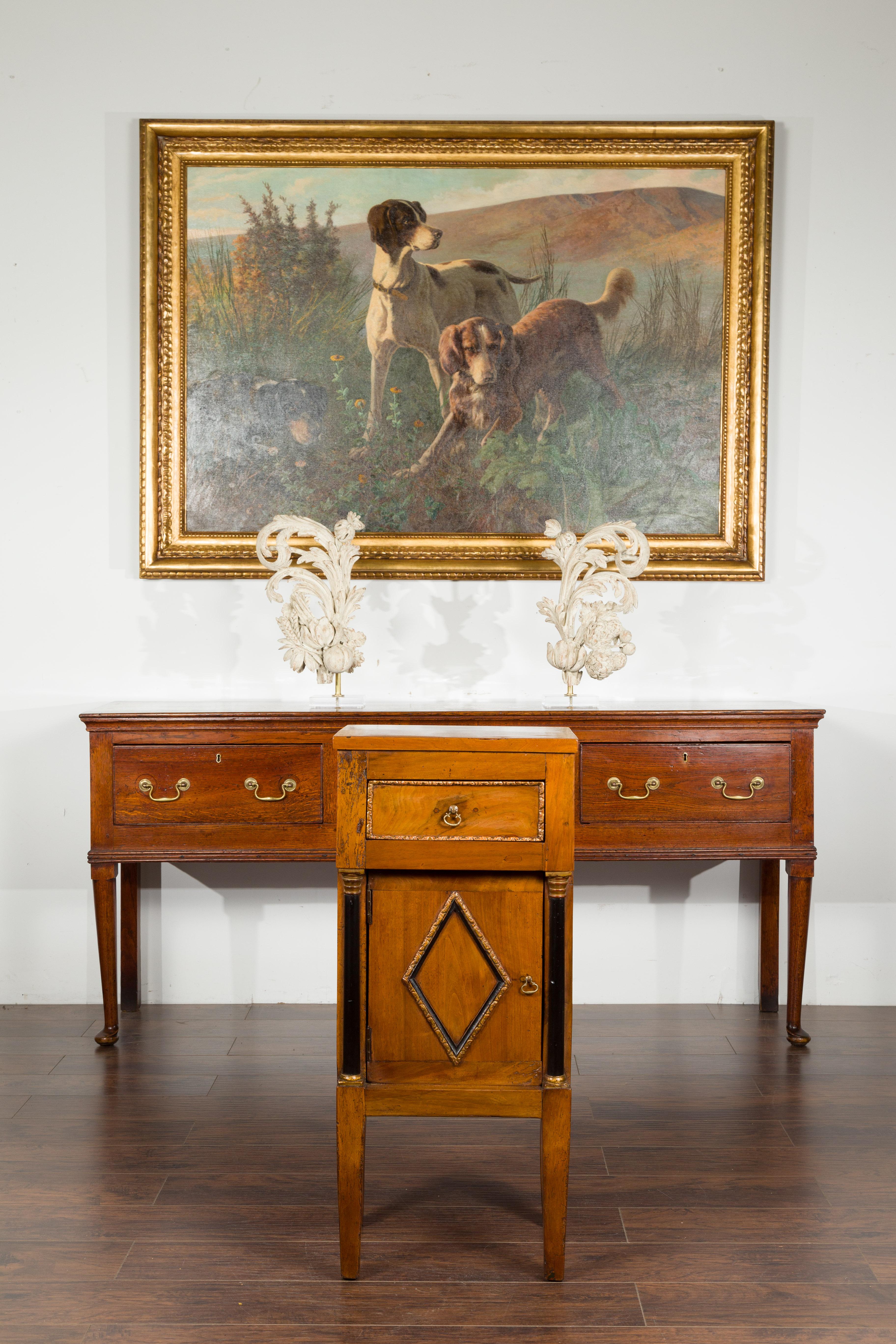 Italian 1800s Empire Walnut Cabinet with Ebonized Columns and Diamond Motif In Good Condition In Atlanta, GA