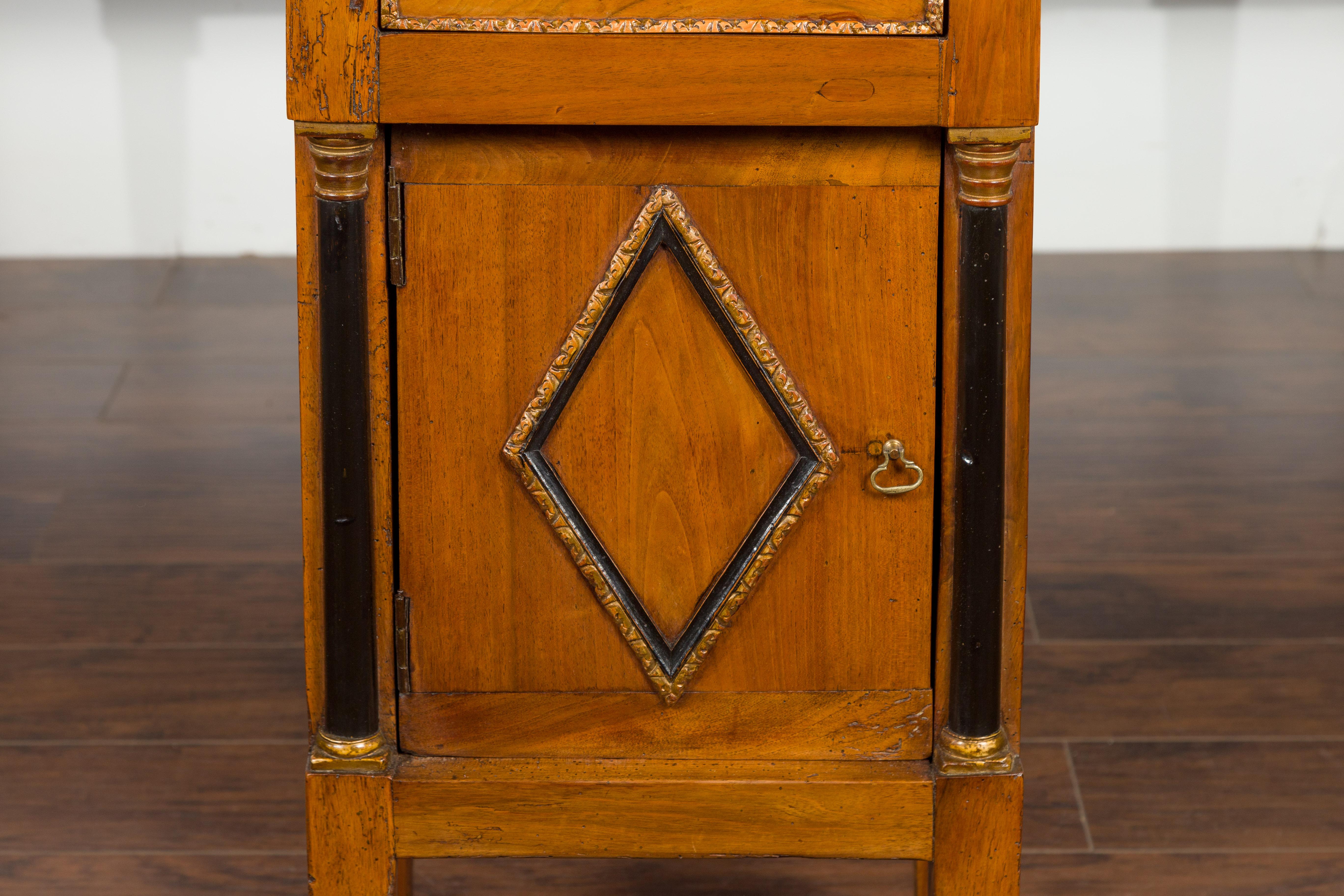 Italian 1800s Empire Walnut Cabinet with Ebonized Columns and Diamond Motif 2