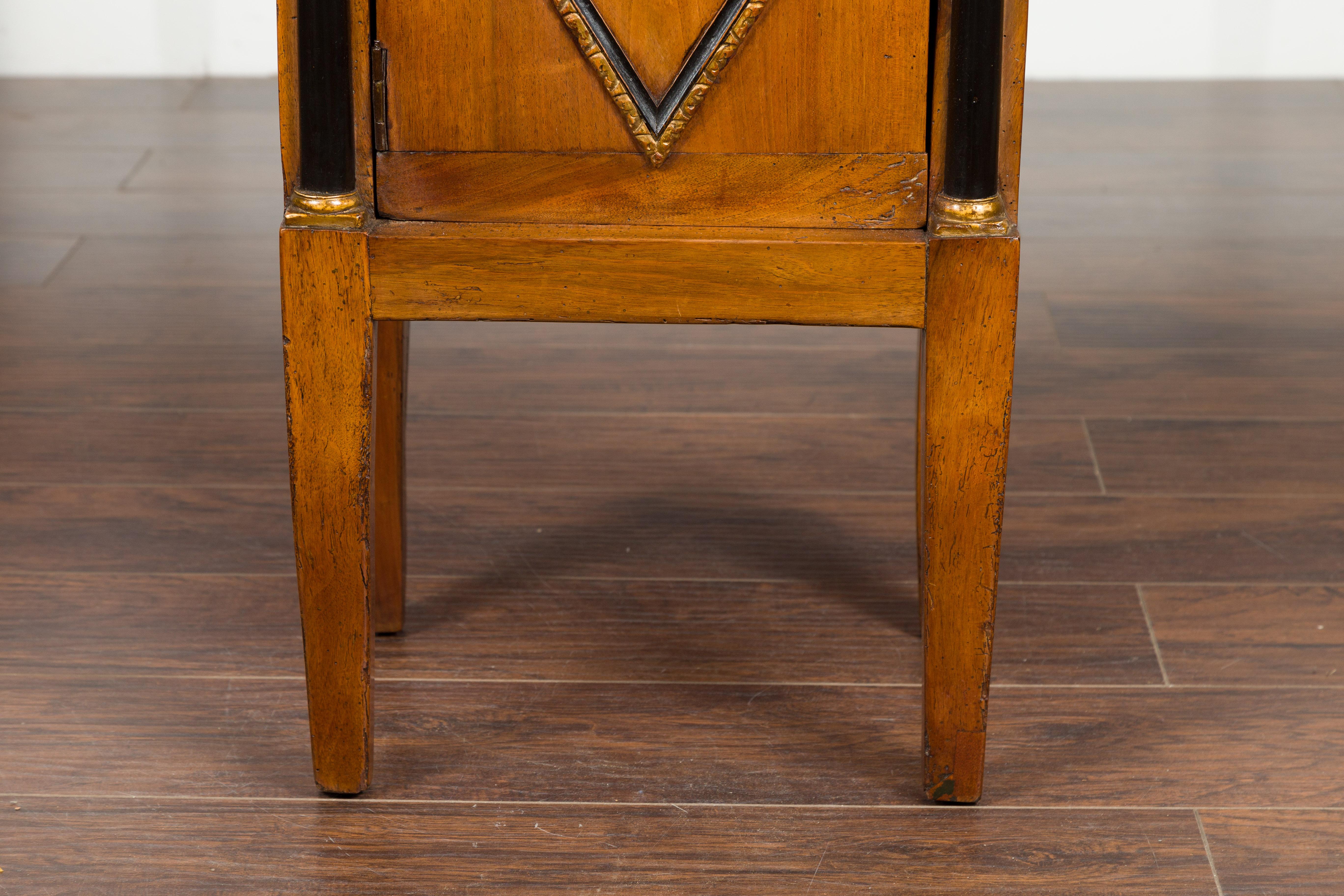 Italian 1800s Empire Walnut Cabinet with Ebonized Columns and Diamond Motif 3