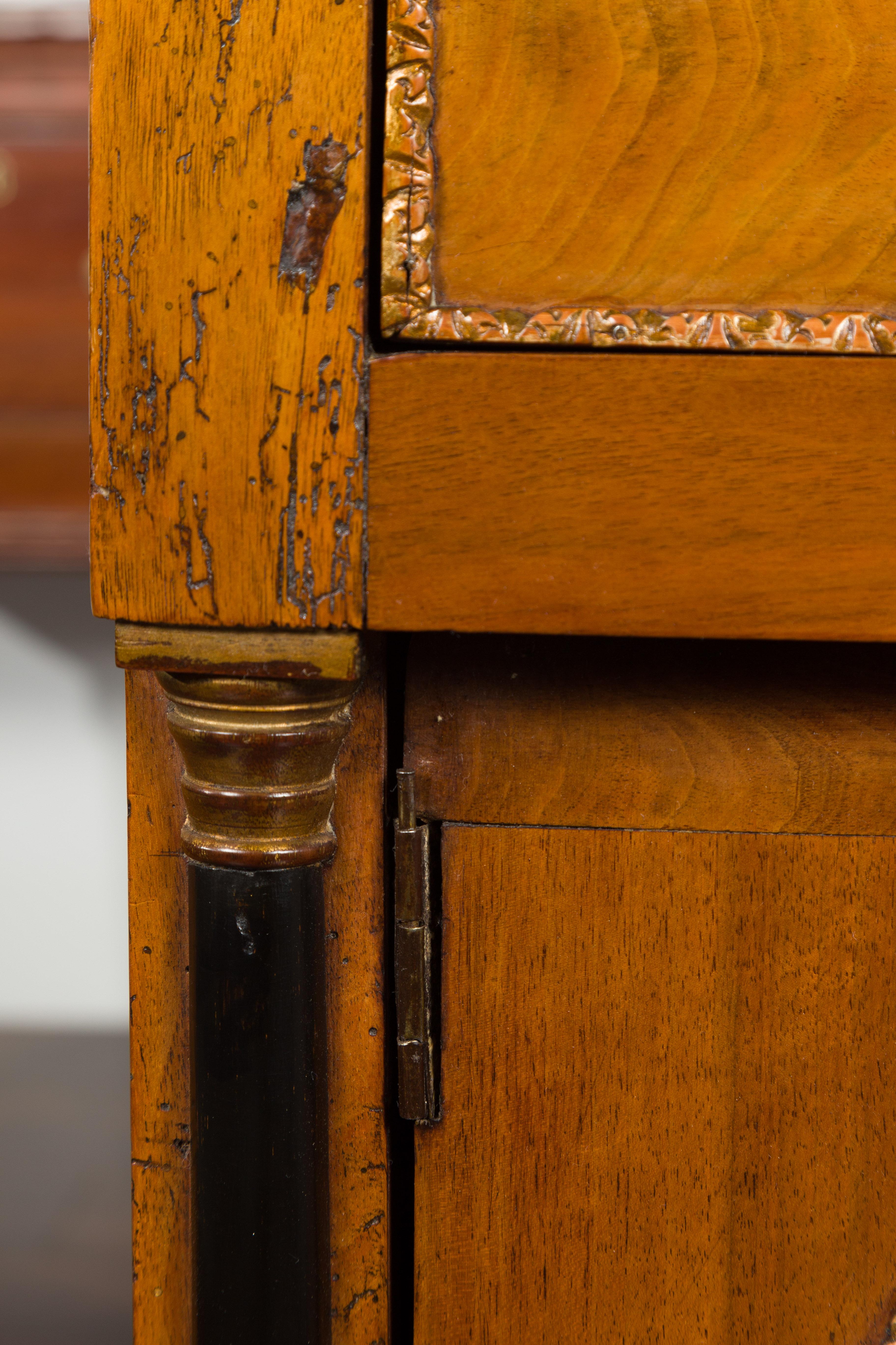 Italian 1800s Empire Walnut Cabinet with Ebonized Columns and Diamond Motif 4