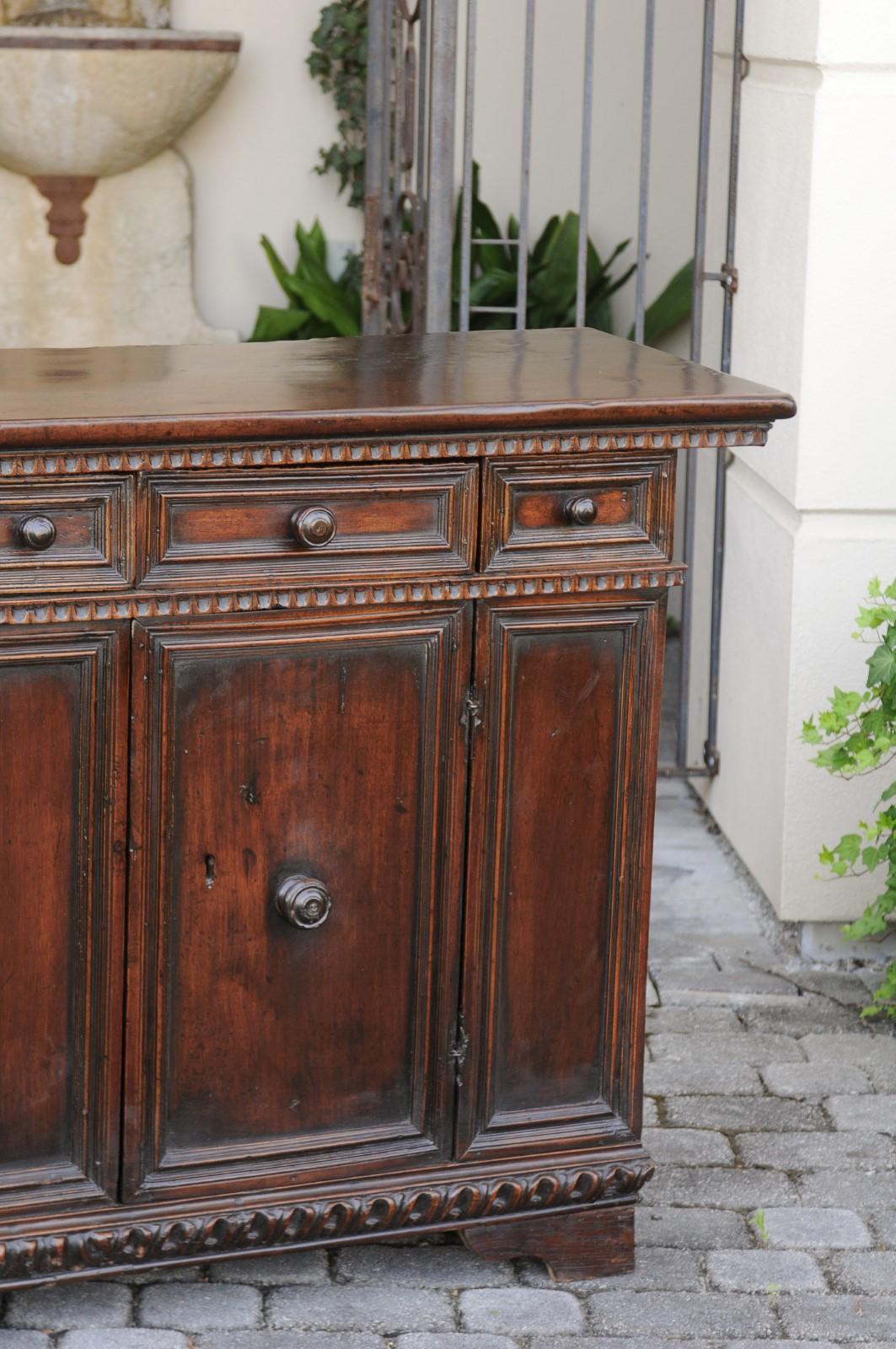 Italian 1800s Hand Carved Walnut Credenza with Five Drawers over Two Doors In Good Condition In Atlanta, GA