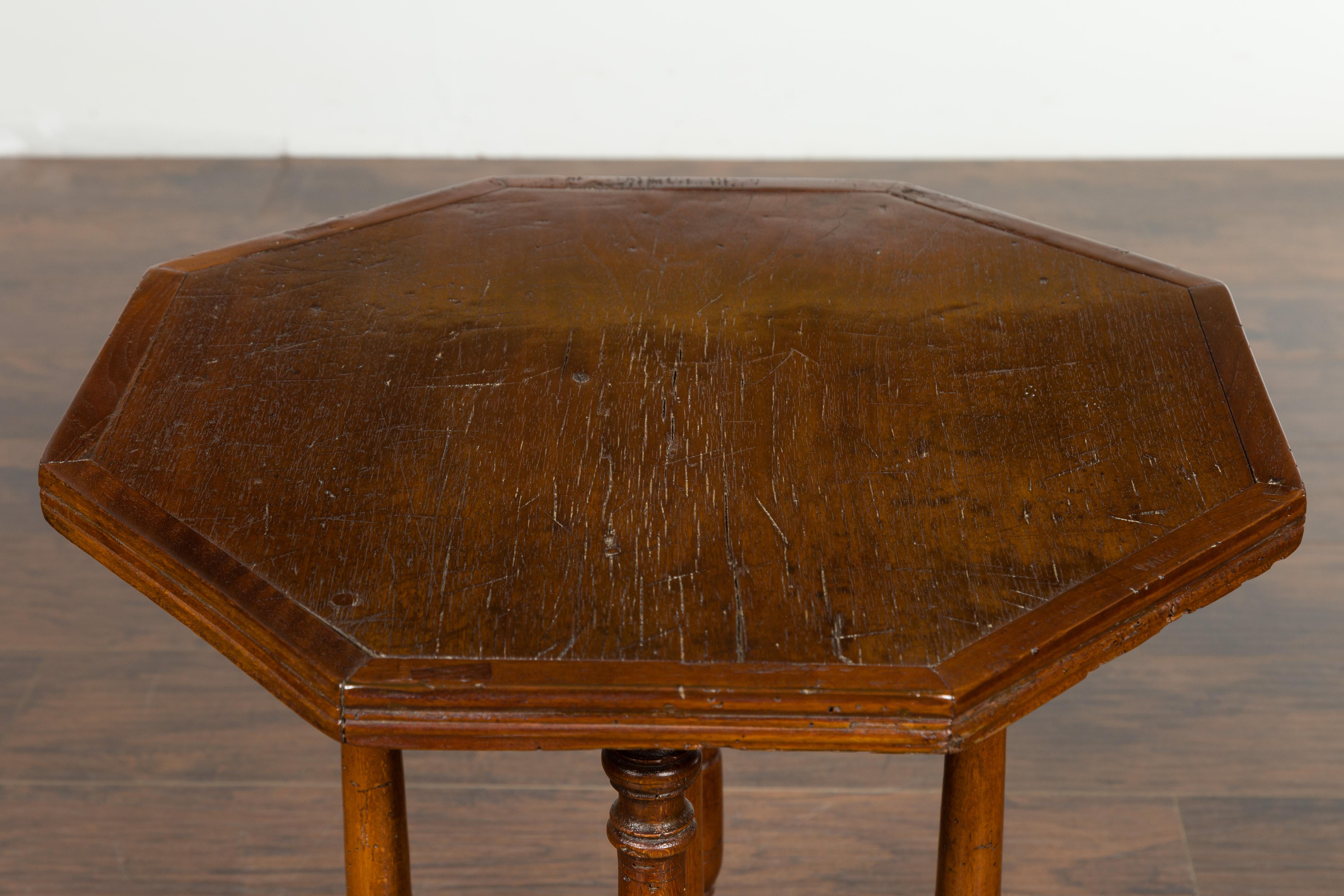 Italian 1800s Low Side table with Octagonal Top, Turned Legs and X-Form Plinth 5