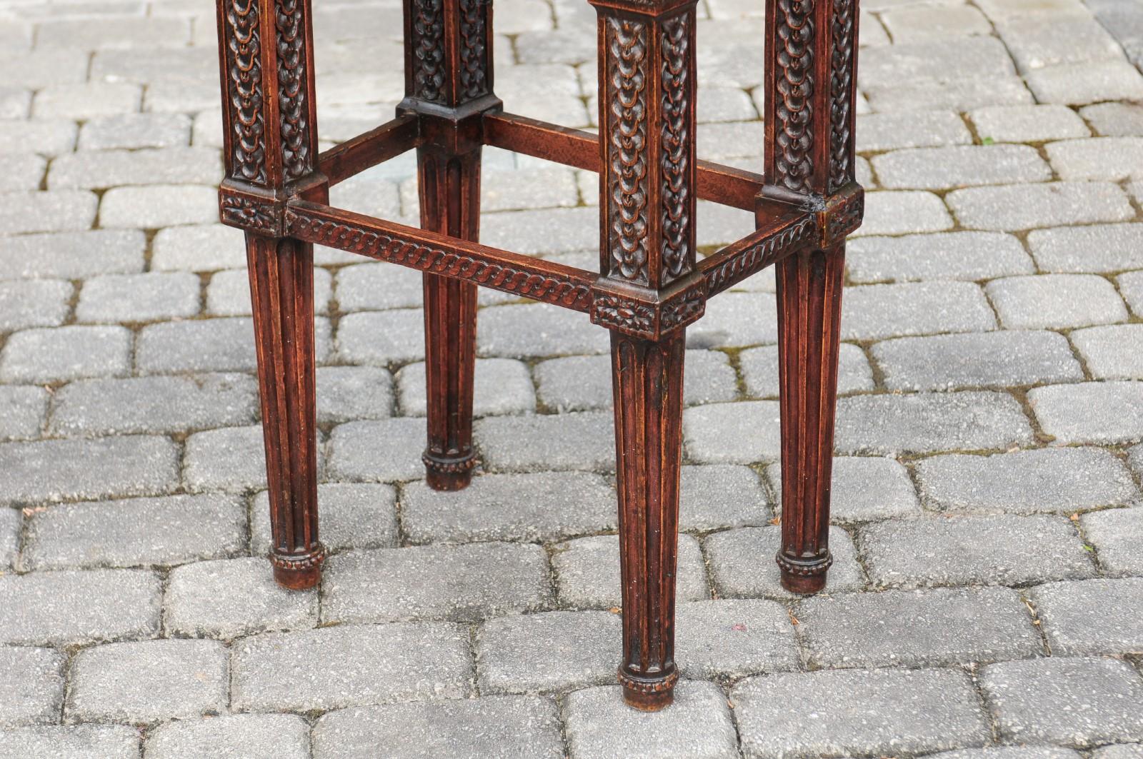 Italian 1800s Neoclassical Walnut Side Table with Marble Top and Carved Decor For Sale 9