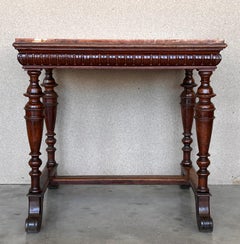 Italian 1800s Neoclassical Walnut Side Table with Marble Top and Carved Decor