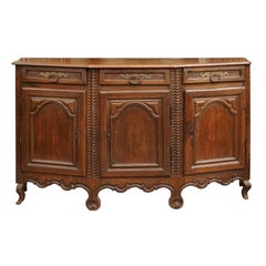Italian 1800s Oak Polygonal Front Credenza with Three Drawers over Three Doors