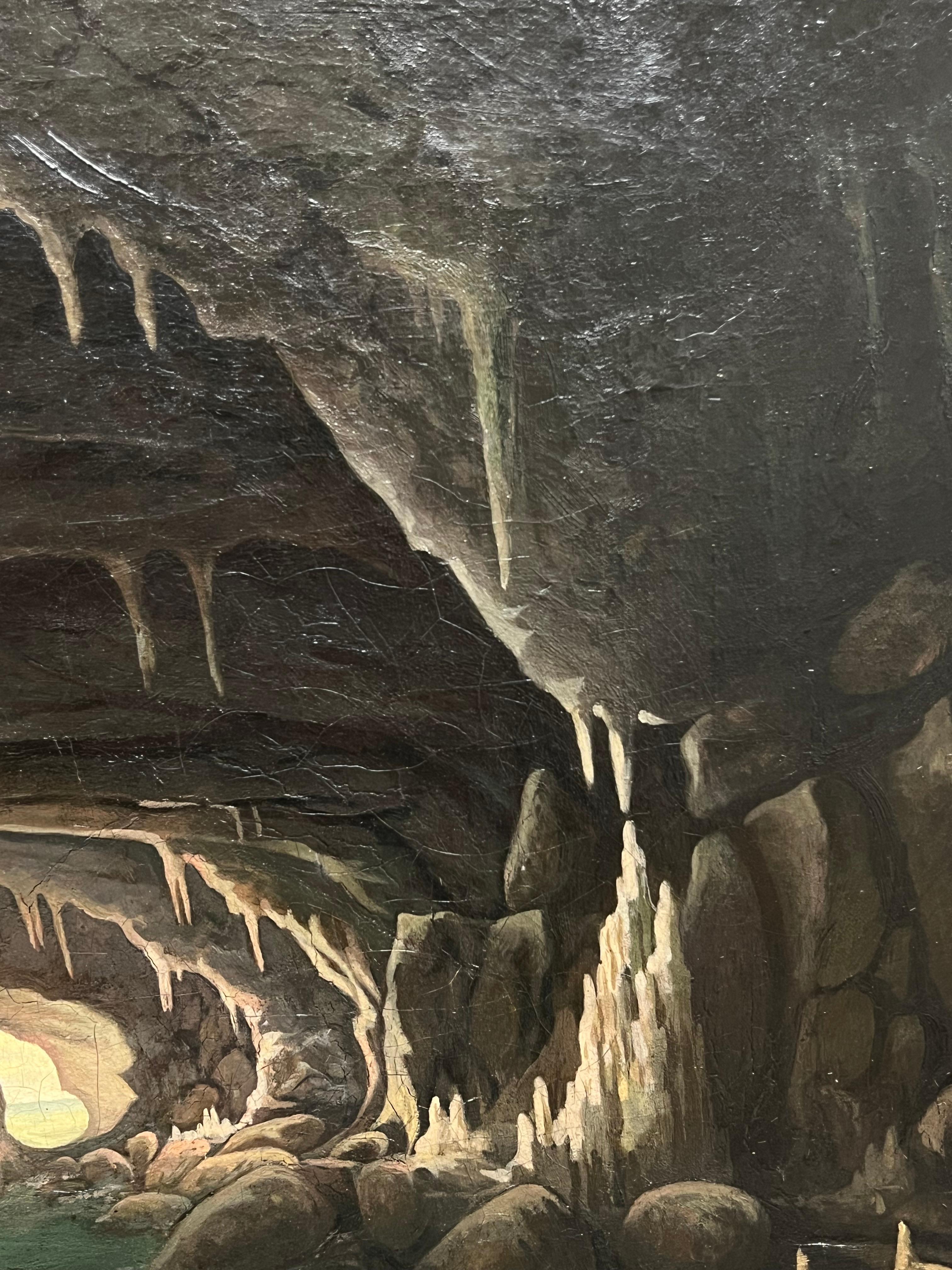 Italienische Malerei des frühen 19. Jahrhunderts, Boots-Expedition, Grotto- Coastal Cave (Schwarz), Figurative Painting, von Italian 1800's
