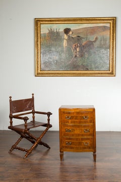Italian 1800s Petite Walnut Three-Drawer Bow Front Chest with Banding