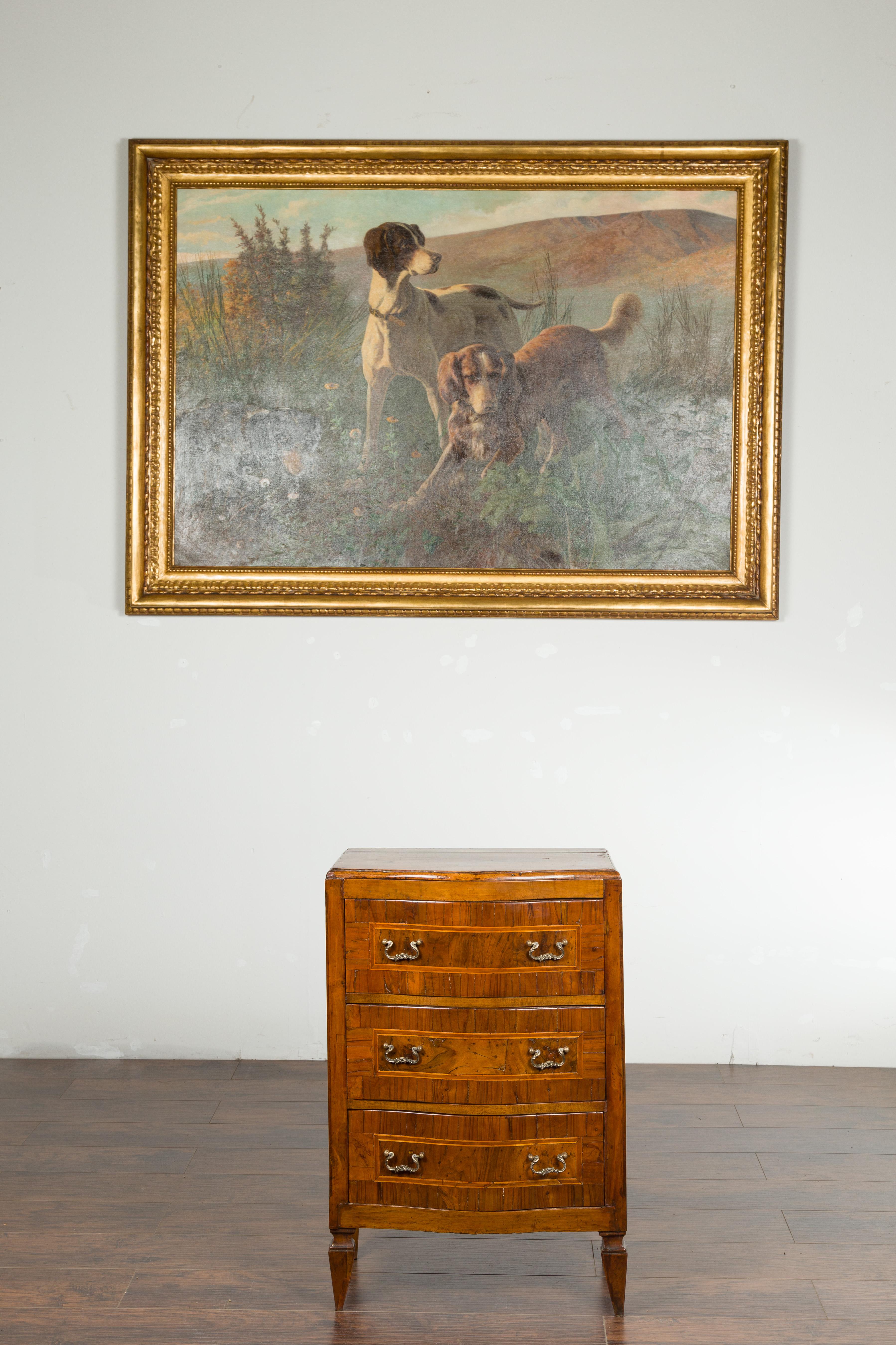 Italian 1800s Petite Walnut Three-Drawer Bow Front Chest with Banding In Good Condition For Sale In Atlanta, GA