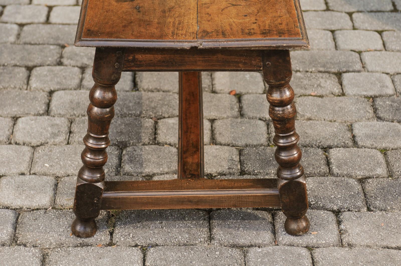 Italian 1800s Walnut Bench with Turned Legs and H-Form Cross Stretcher 6