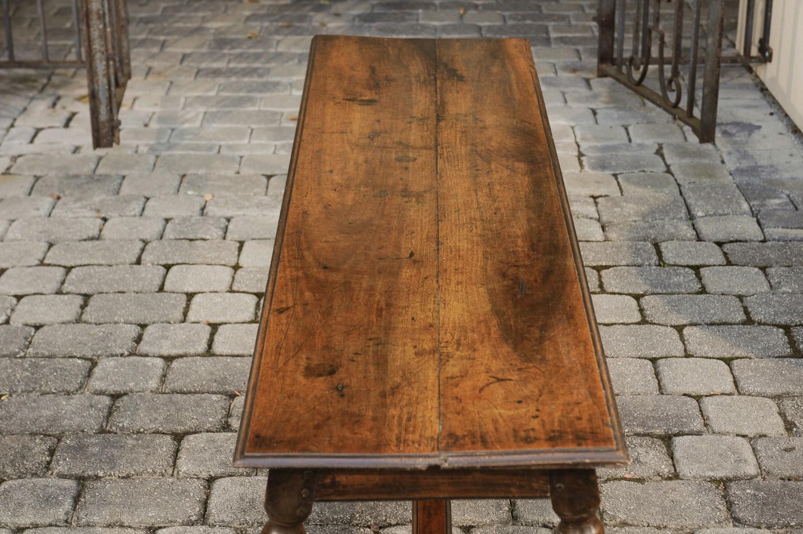 Italian 1800s Walnut Bench with Turned Legs and H-Form Cross Stretcher 7
