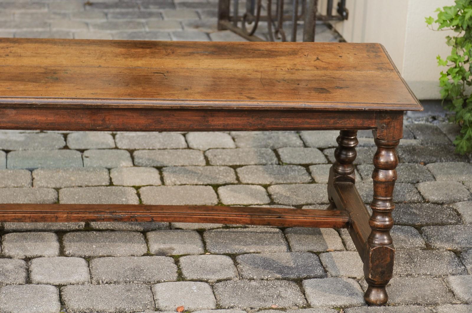 Italian 1800s Walnut Bench with Turned Legs and H-Form Cross Stretcher 8