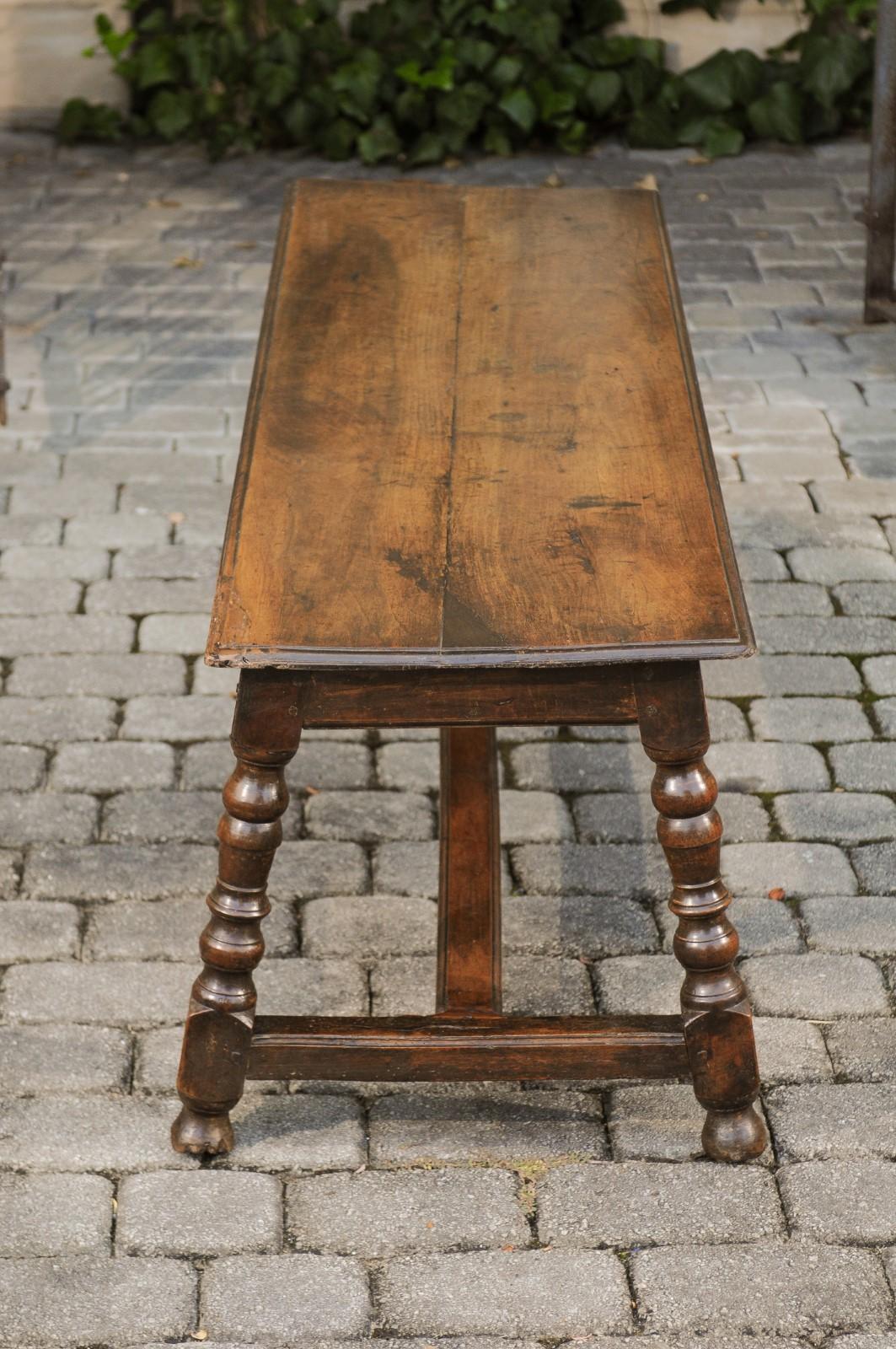 Italian 1800s Walnut Bench with Turned Legs and H-Form Cross Stretcher 3