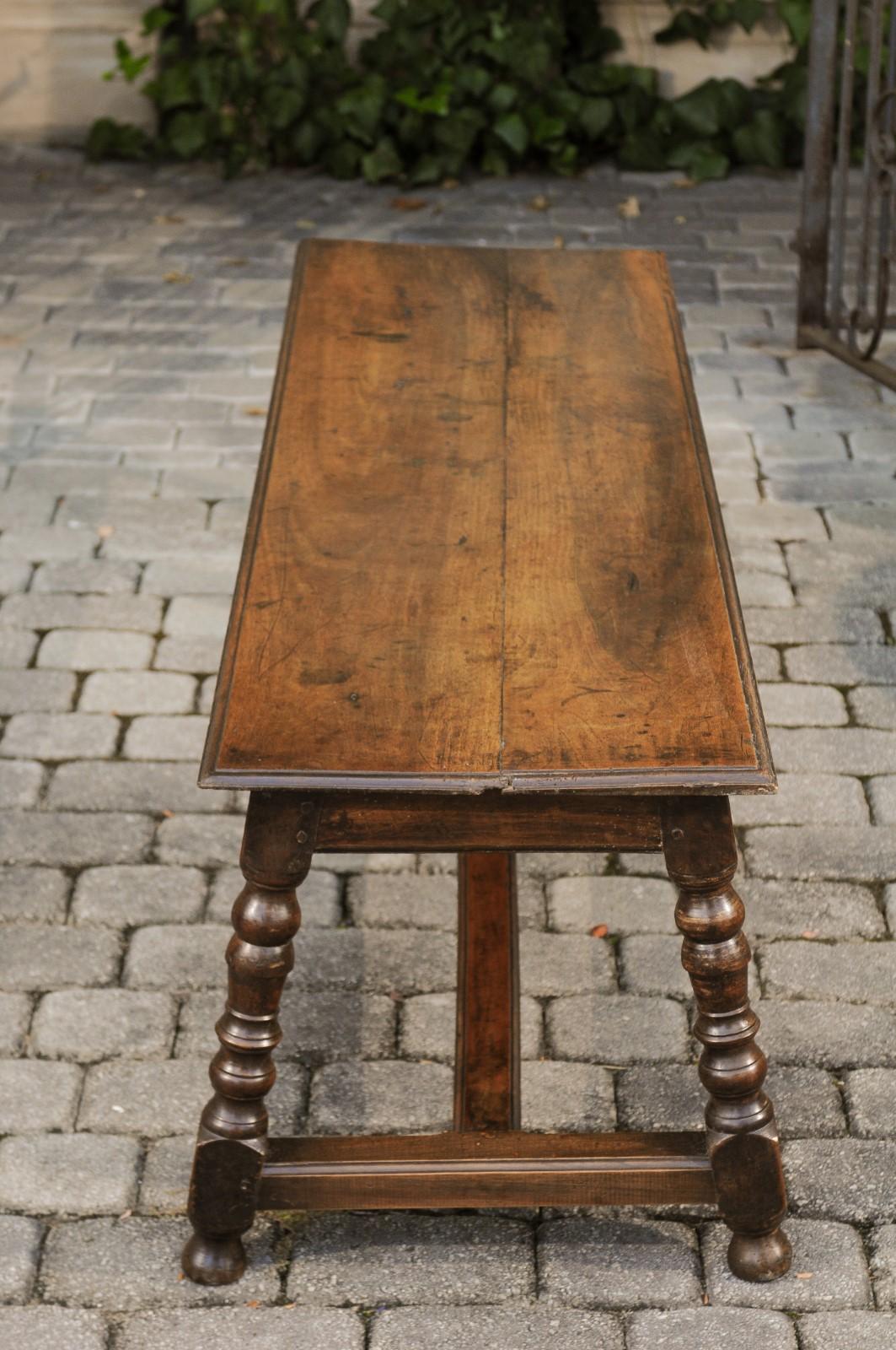 Italian 1800s Walnut Bench with Turned Legs and H-Form Cross Stretcher 5