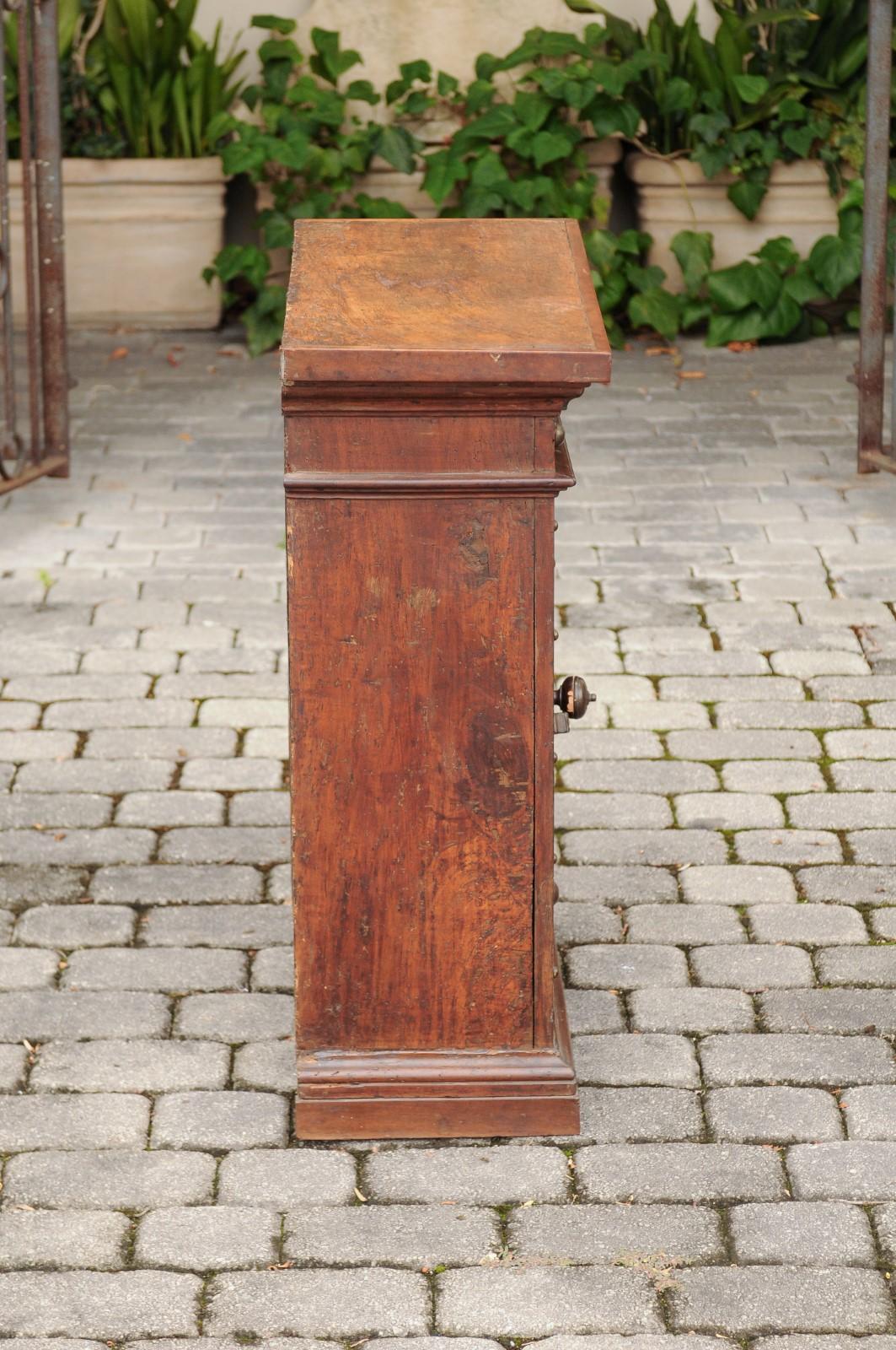 Italian 1800s Walnut Cabinet with Metal Studs, Single Door and Bracket Feet For Sale 1