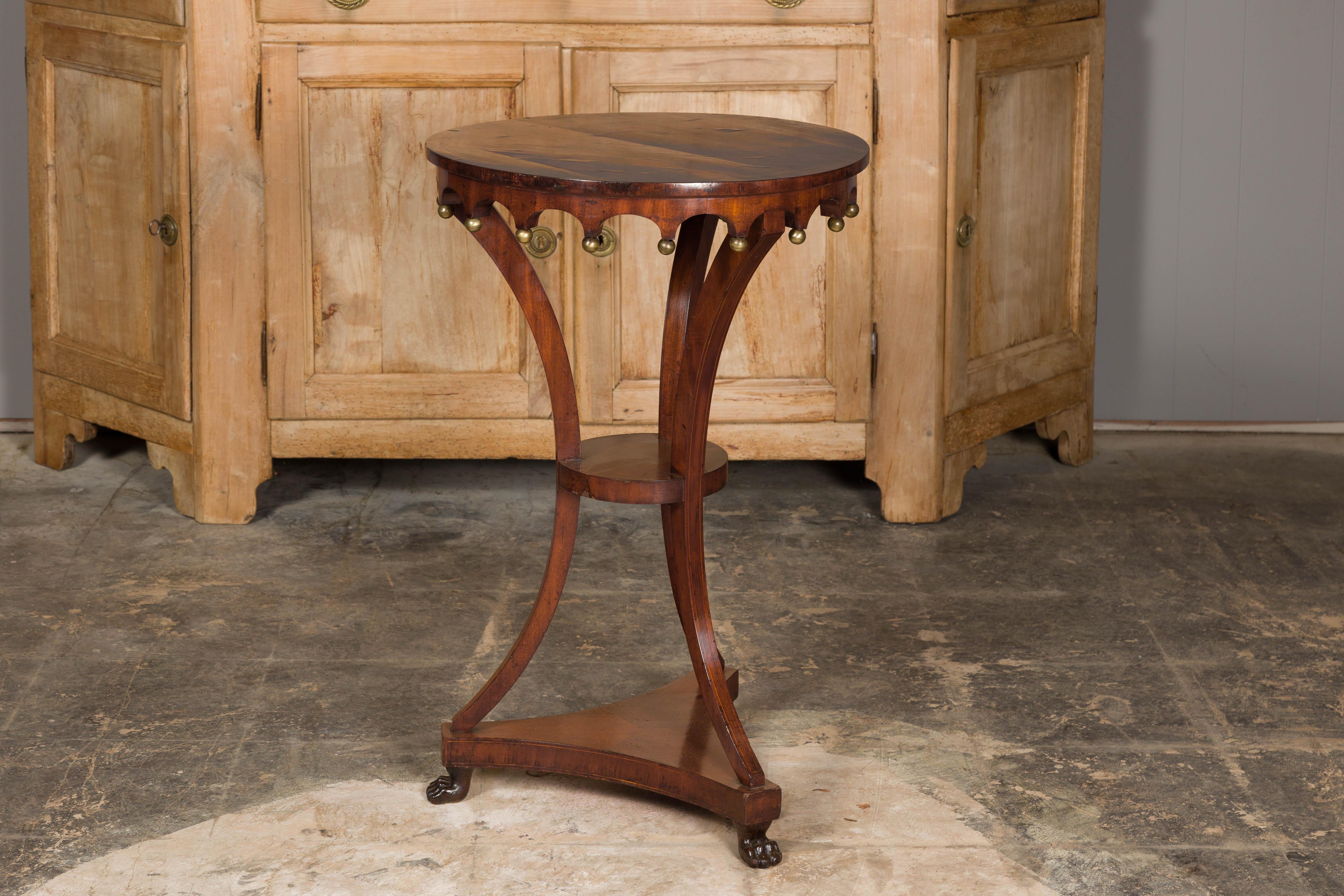 Italian 1800s Walnut Guéridon Side Table with Carved Apron and Gilt Spheres For Sale 6
