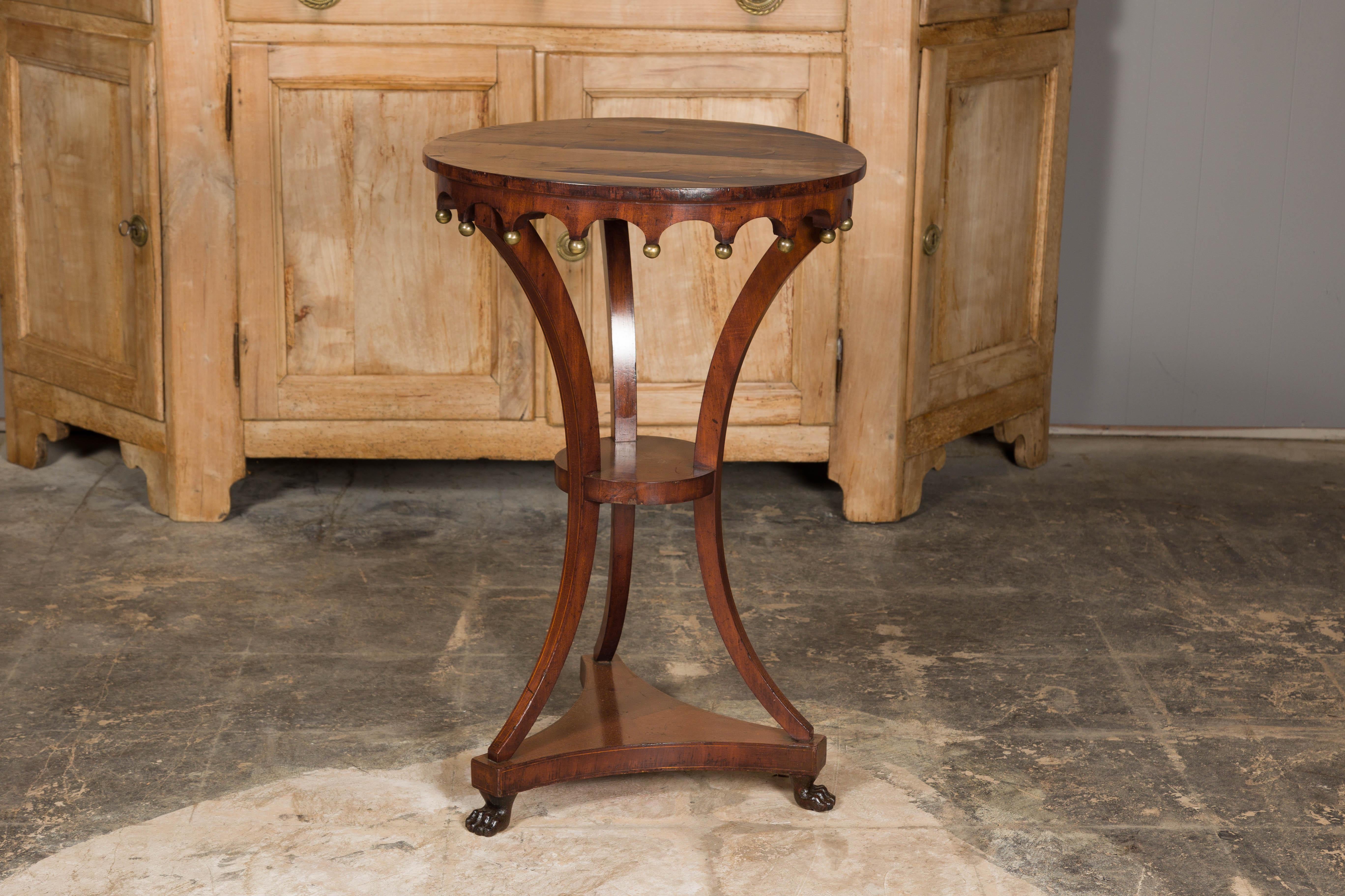 Italian 1800s Walnut Guéridon Side Table with Carved Apron and Gilt Spheres For Sale 7