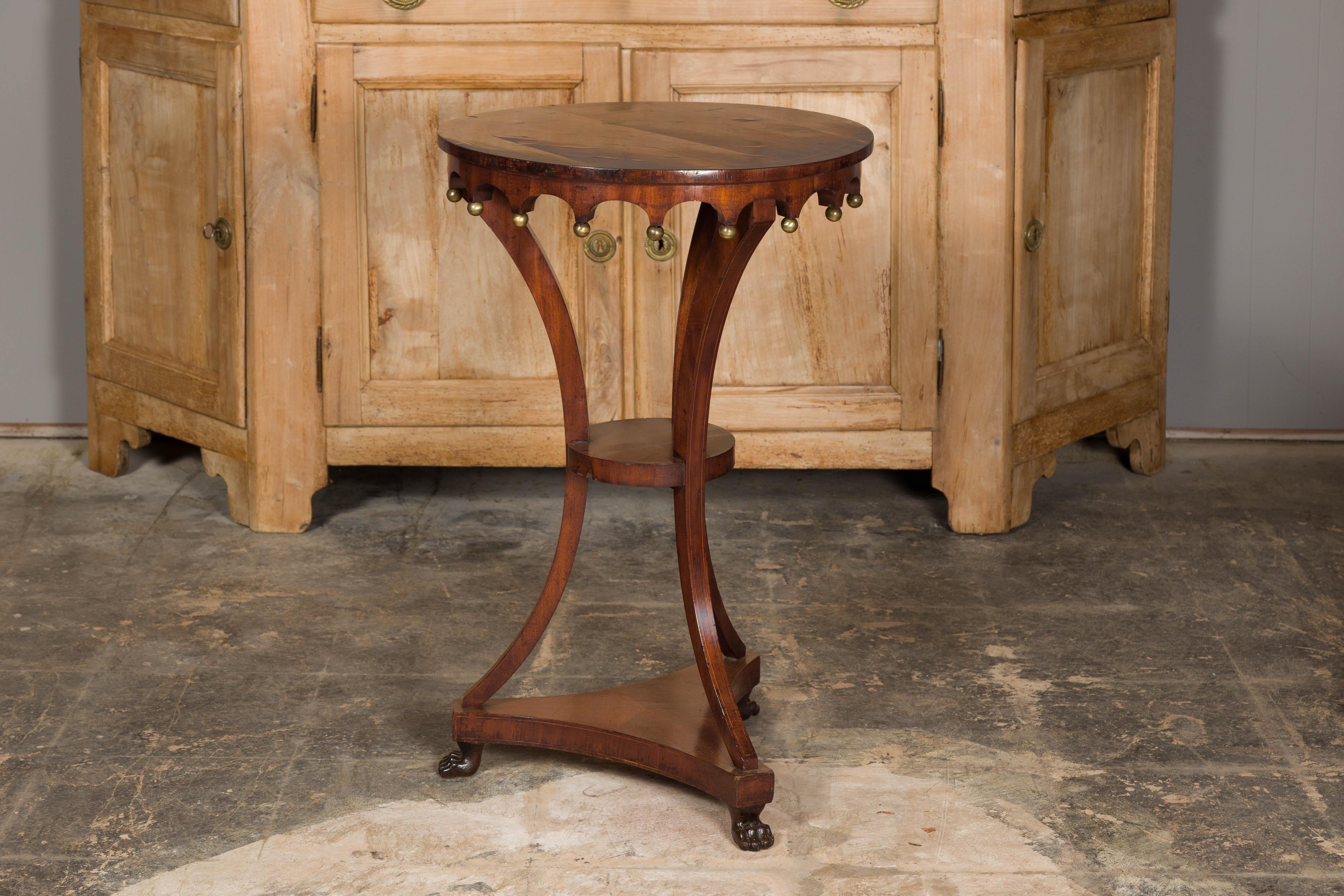 Italian 1800s Walnut Guéridon Side Table with Carved Apron and Gilt Spheres For Sale 8