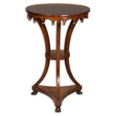Italian 1800s Walnut Guéridon Side Table with Carved Apron and Gilt Spheres