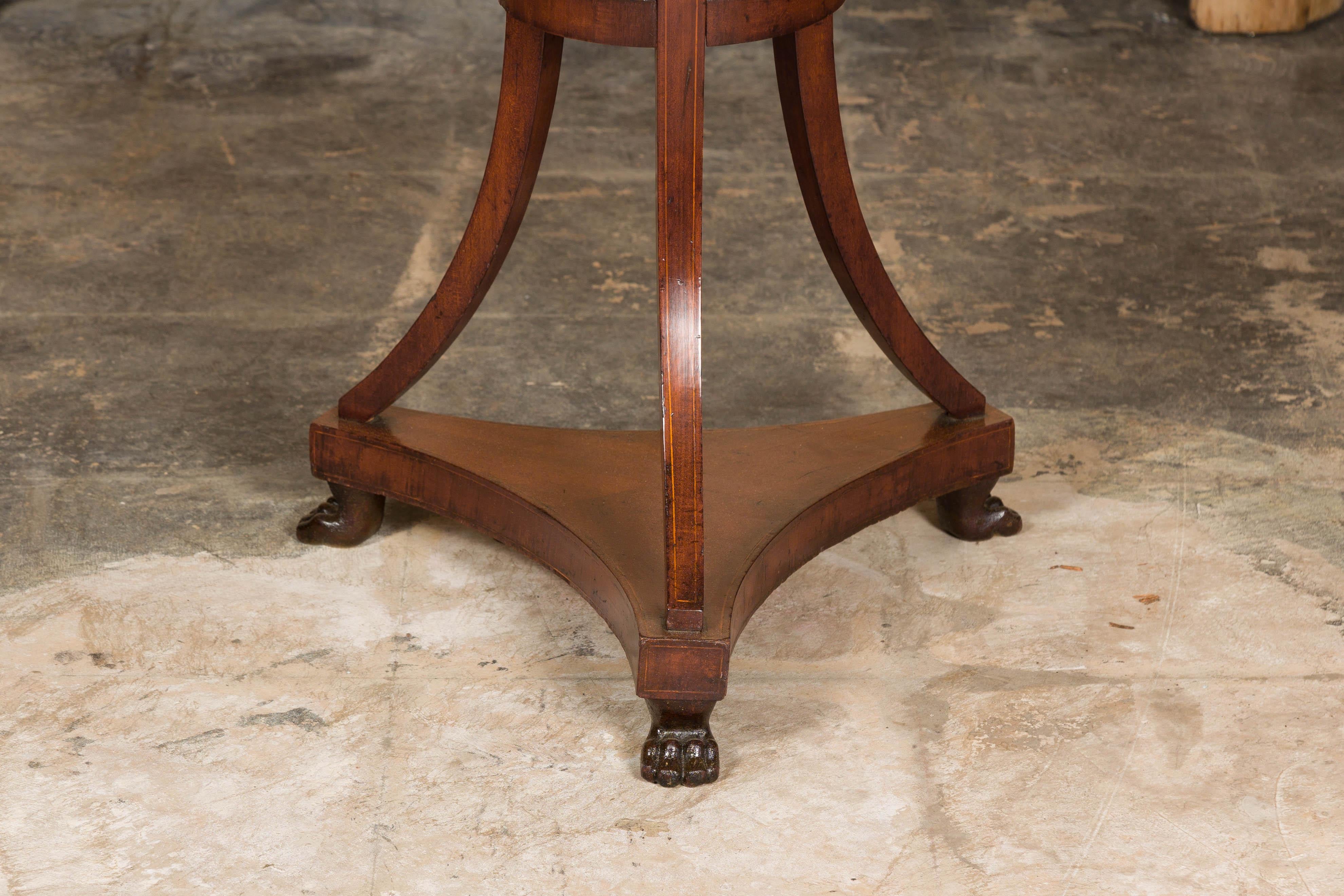 Italian 1800s Walnut Guéridon Side Table with Carved Apron and Gilt Spheres For Sale 2