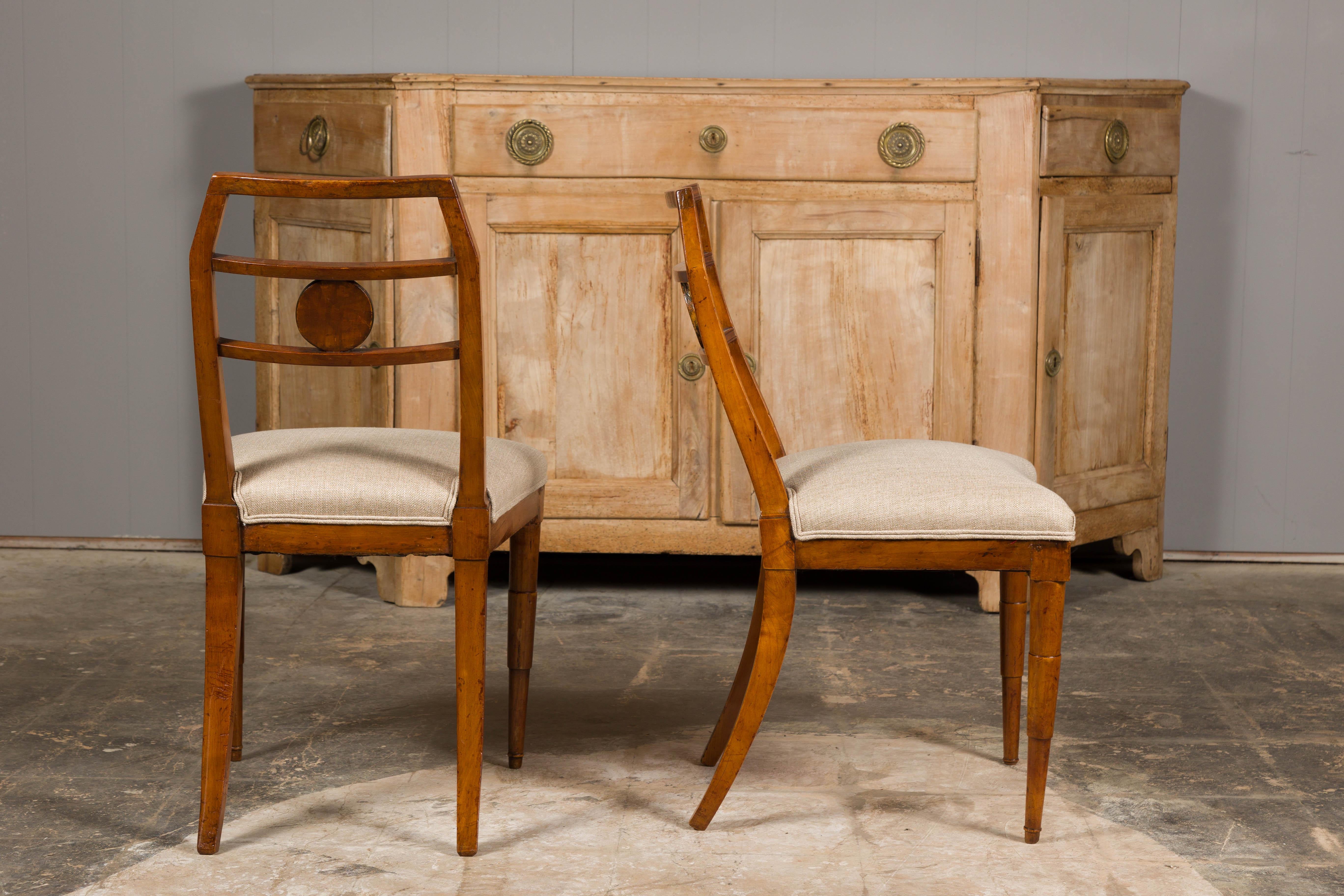 Italian 1800s Walnut Side Chairs with Carved and Gilt Floral Medallions, a Pair For Sale 8