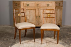 Italian 1800s Walnut Side Chairs with Carved and Gilt Floral Medallions, a Pair