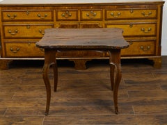 Italian 1800s Walnut Side Table with Carved Apron and Cabriole Legs
