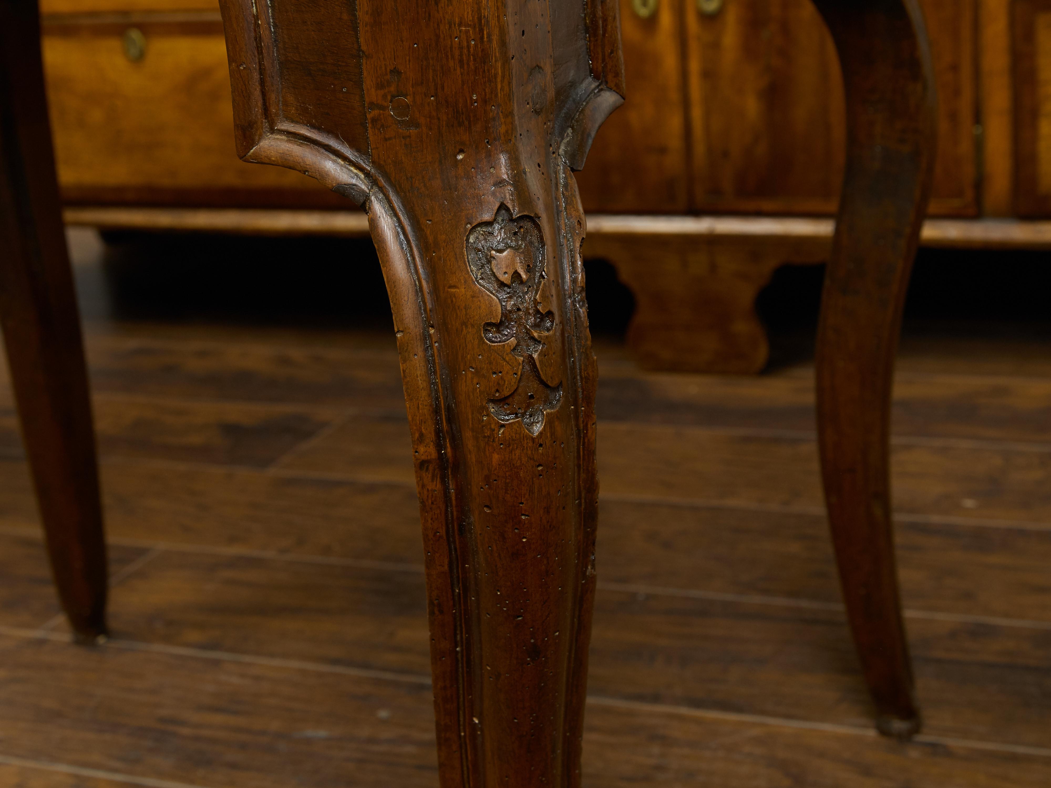 19th Century Italian 1800s Walnut Side Table with Carved Apron and Cabriole Legs For Sale