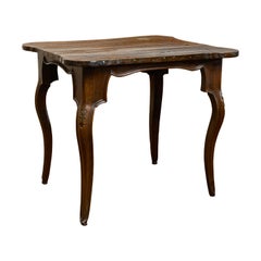 Antique Italian 1800s Walnut Side Table with Carved Apron and Cabriole Legs
