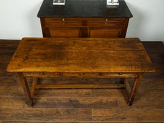 Italian 1800s Walnut Table with Three Drawers, Incised Motifs and Patina