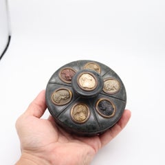 ITALIANO 1820 Tintero Grand Tour En Mármol Tallado Lava y Vesubio Gouache