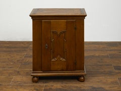 Italian 1820s Small Oak Cabinet with Single Door and Geometric Carved Motif