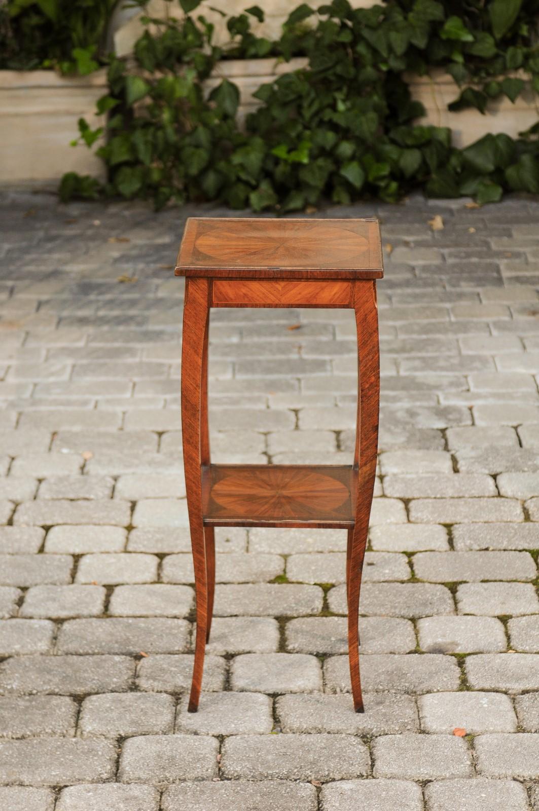 Italian 1820s Walnut Veneered Side Table with Inlay and Pull-Out Shelf 2