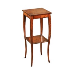 side table with pull out shelf Antique Italian 1820s Walnut Veneered Side Table with Inlay and Pull-Out Shelf