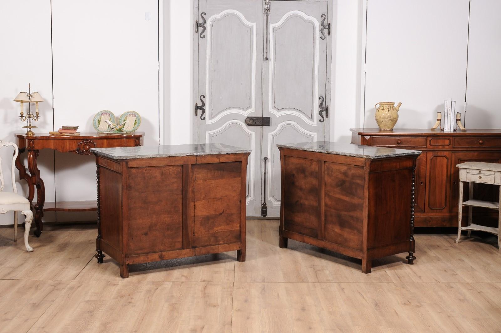 Italian 1830s Burl Walnut Commodes from Lombardi with Gray Marble Tops, a Pair For Sale 5