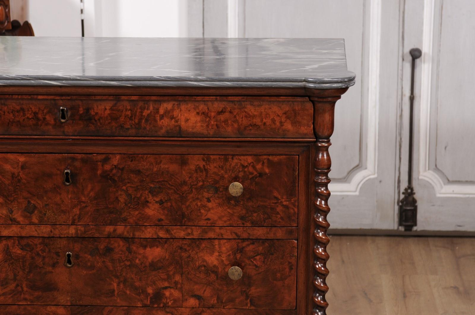 Italian 1830s Burl Walnut Commodes from Lombardi with Gray Marble Tops, a Pair For Sale 8