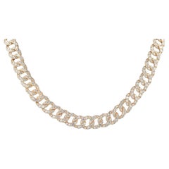Used Italian 18.37 Carat Pavé Diamond & 14k Gold Cuban Link Necklace