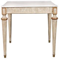 Italian 1840 Neoclassical Style Painted and Parcel-Gilt Table with Marble Top
