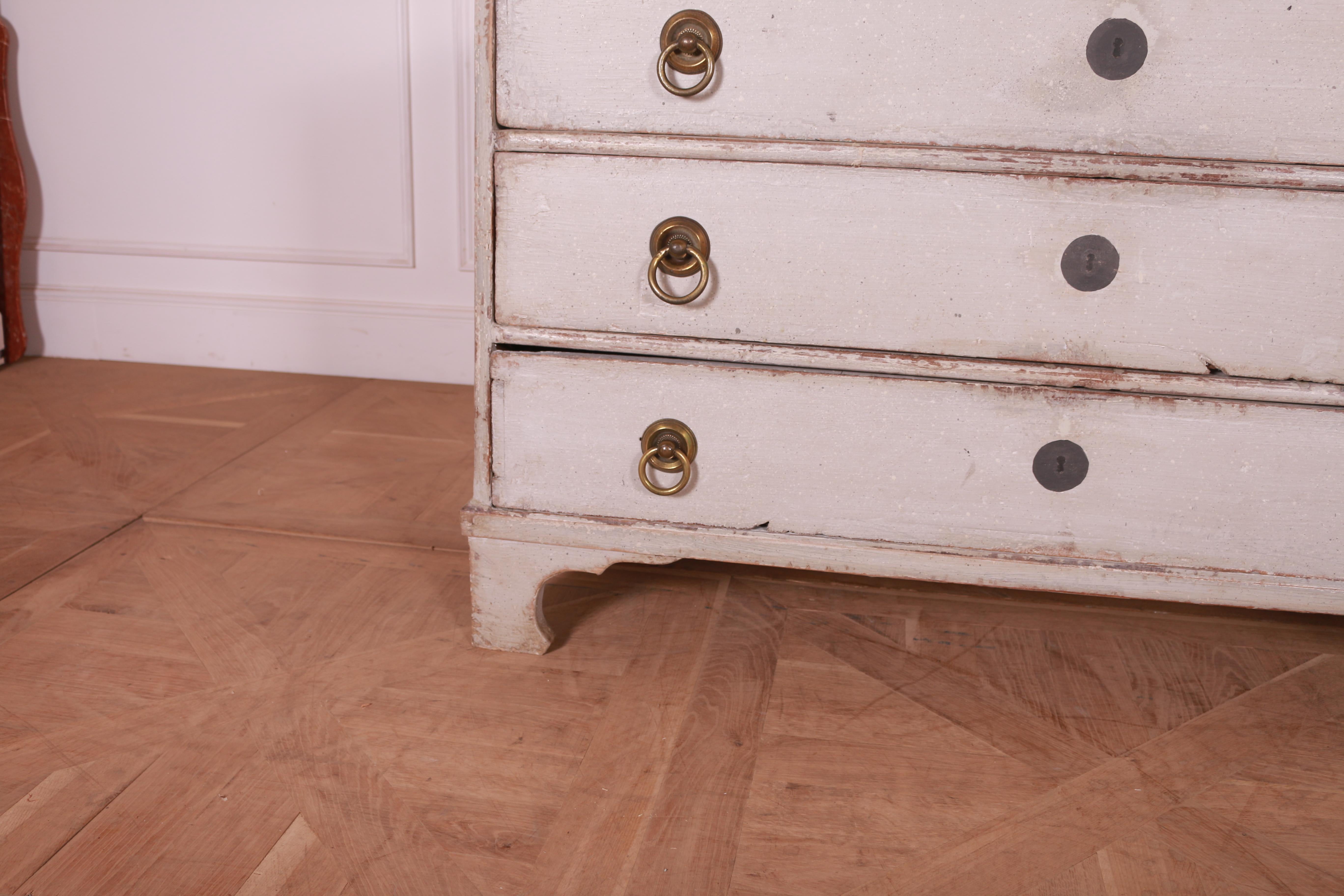 19th Century Italian 1840s Light Gray Painted Three-Drawer Commode with Carved Bracket Feet