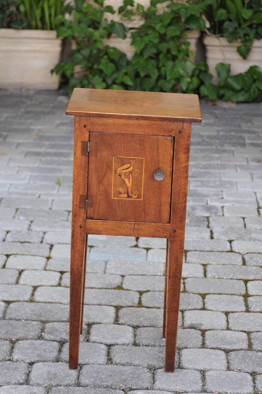 Italian, 1840s Neoclassical Style Walnut Nightstand Cabinet with Marquetry Décor In Good Condition In Atlanta, GA