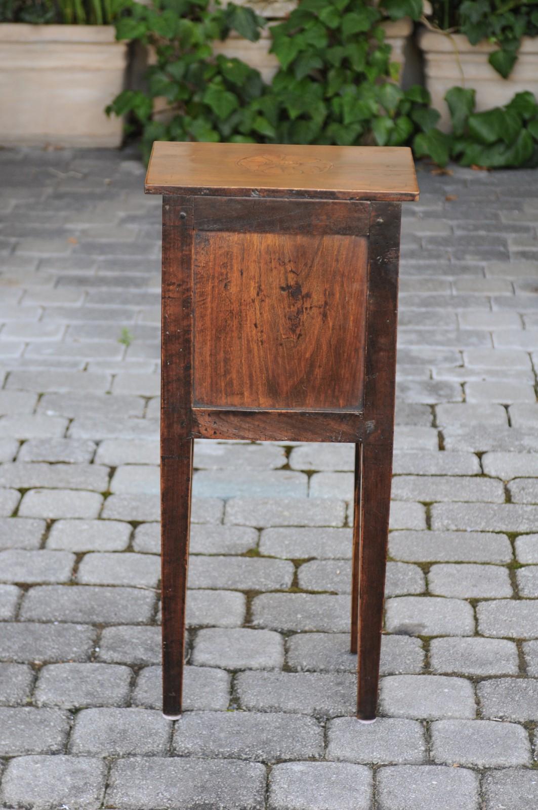 Italian, 1840s Neoclassical Style Walnut Nightstand Cabinet with Marquetry Décor 2