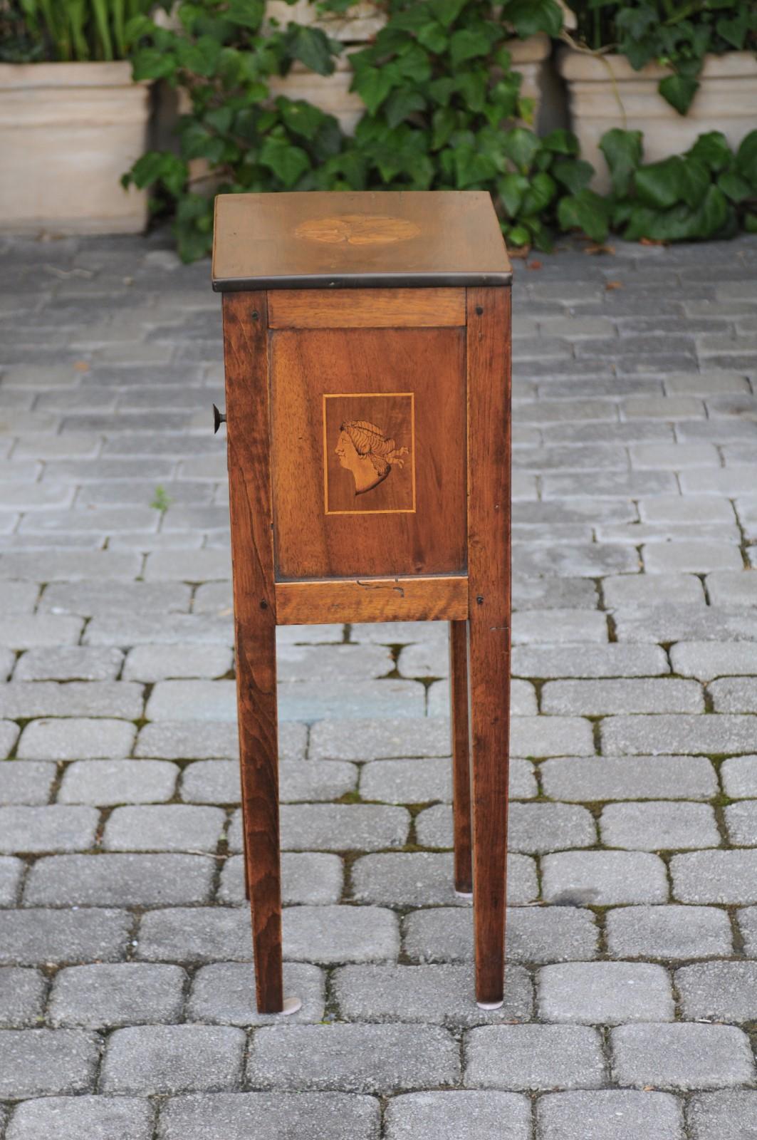 Italian, 1840s Neoclassical Style Walnut Nightstand Cabinet with Marquetry Décor 3