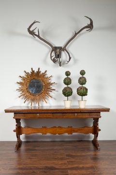 Italian 1840s Walnut Trestle Table with Two Drawers and Fluted Accents