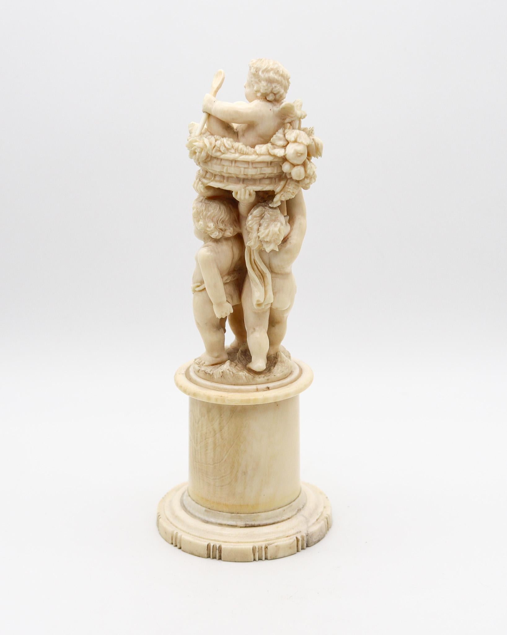 19th Century Italian 1850 Neo Classic Carved Desk Trophy Box With The Triumph of Bacchus For Sale