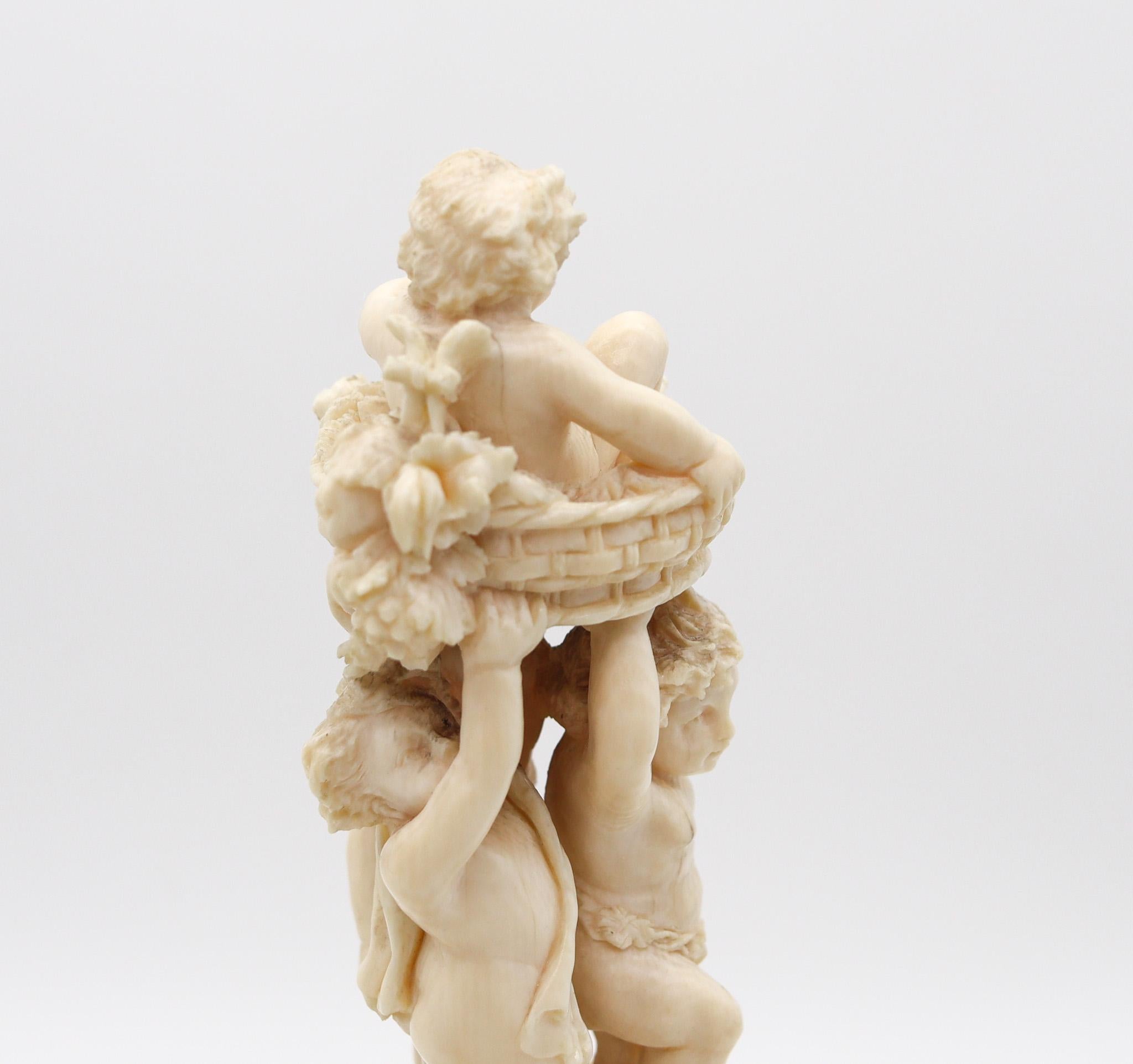 Ivory Italian 1850 Neo Classic Carved Desk Trophy Box With The Triumph of Bacchus