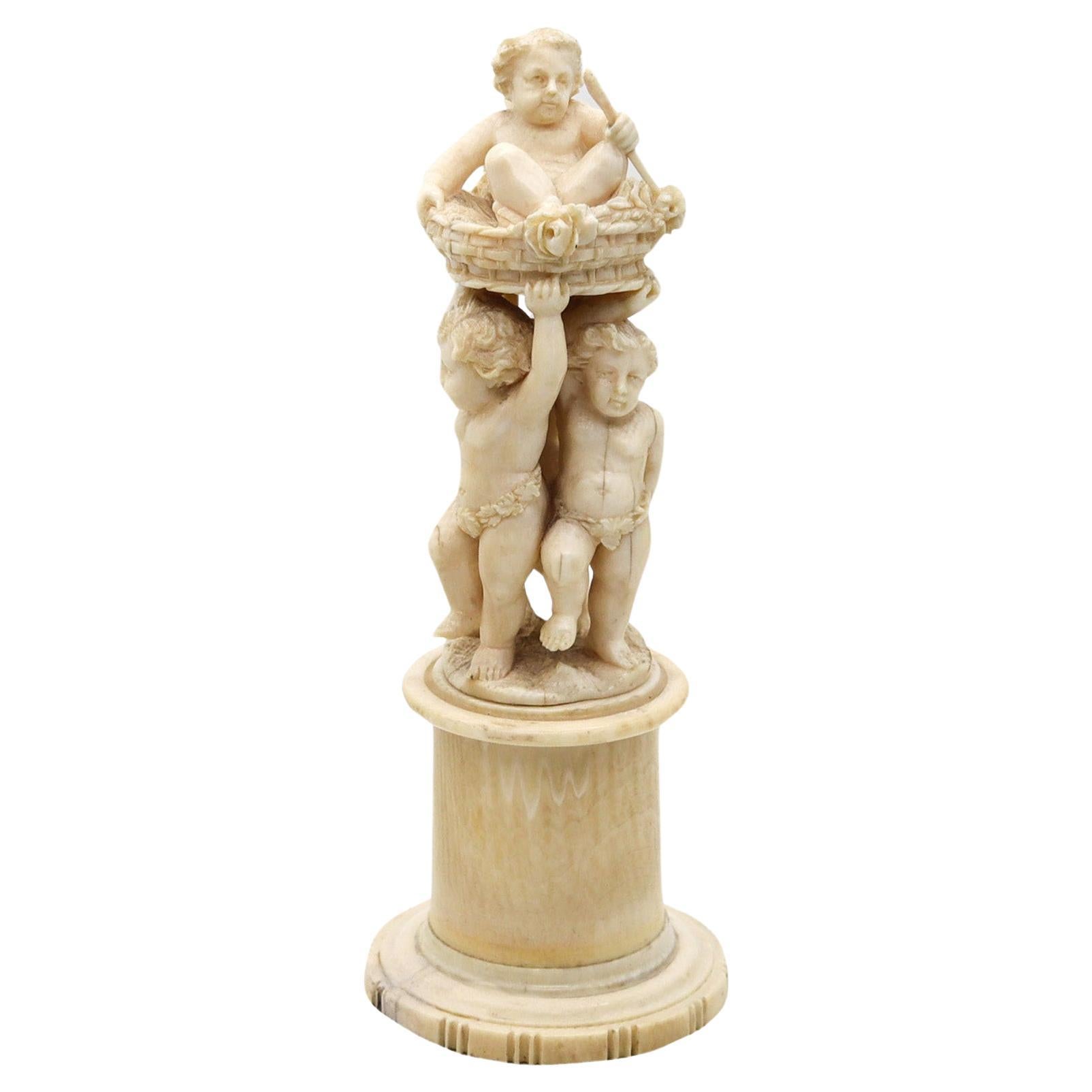 Italian 1850 Neo Classic Carved Desk Trophy Box With The Triumph of Bacchus For Sale