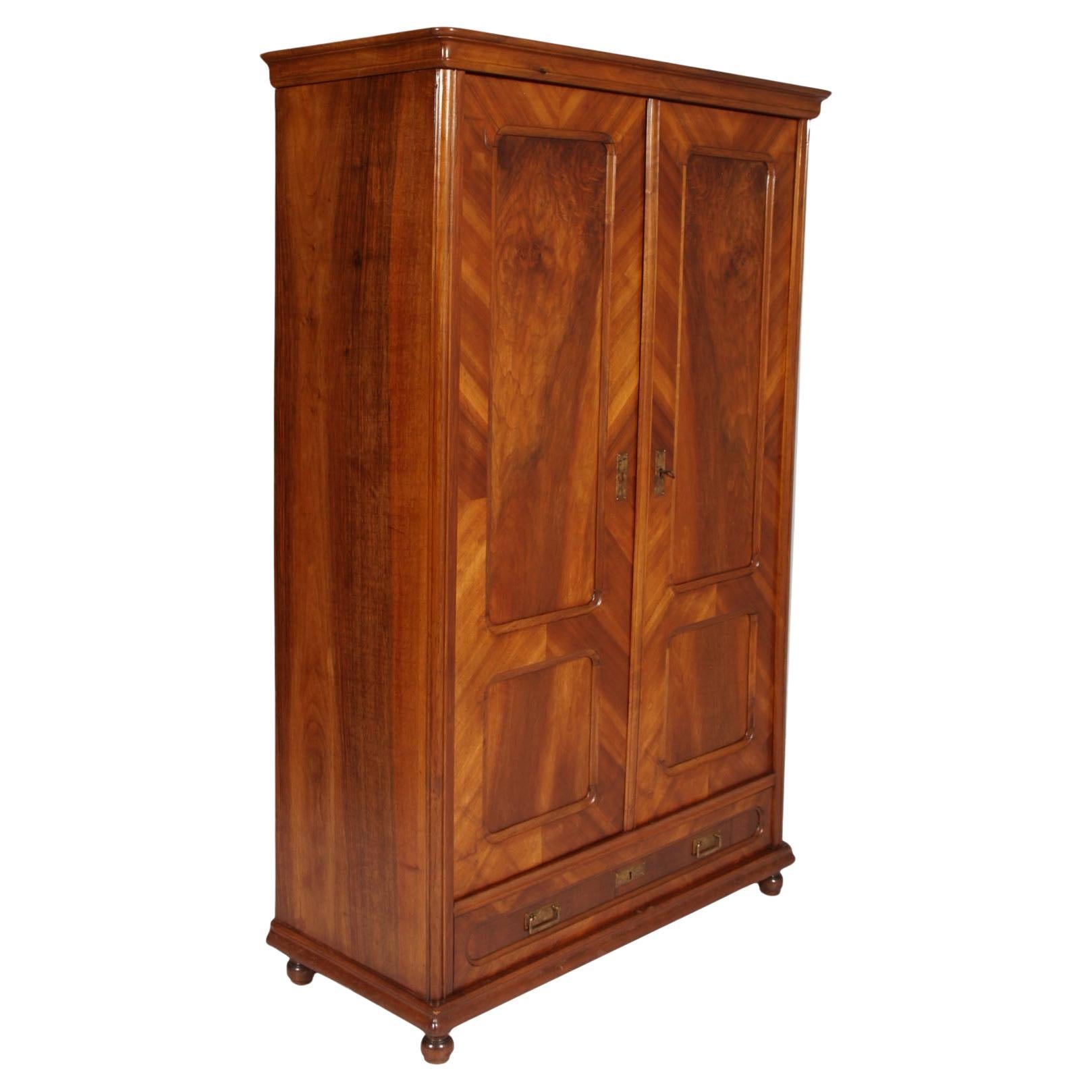 Italian 1850s Louis Philippe armoire or bookcase, blond walnut & veneered walnut