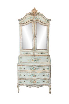 Segretaria alta in stile rococò italiano del 1850 con scrivania inclinata e vernice originale