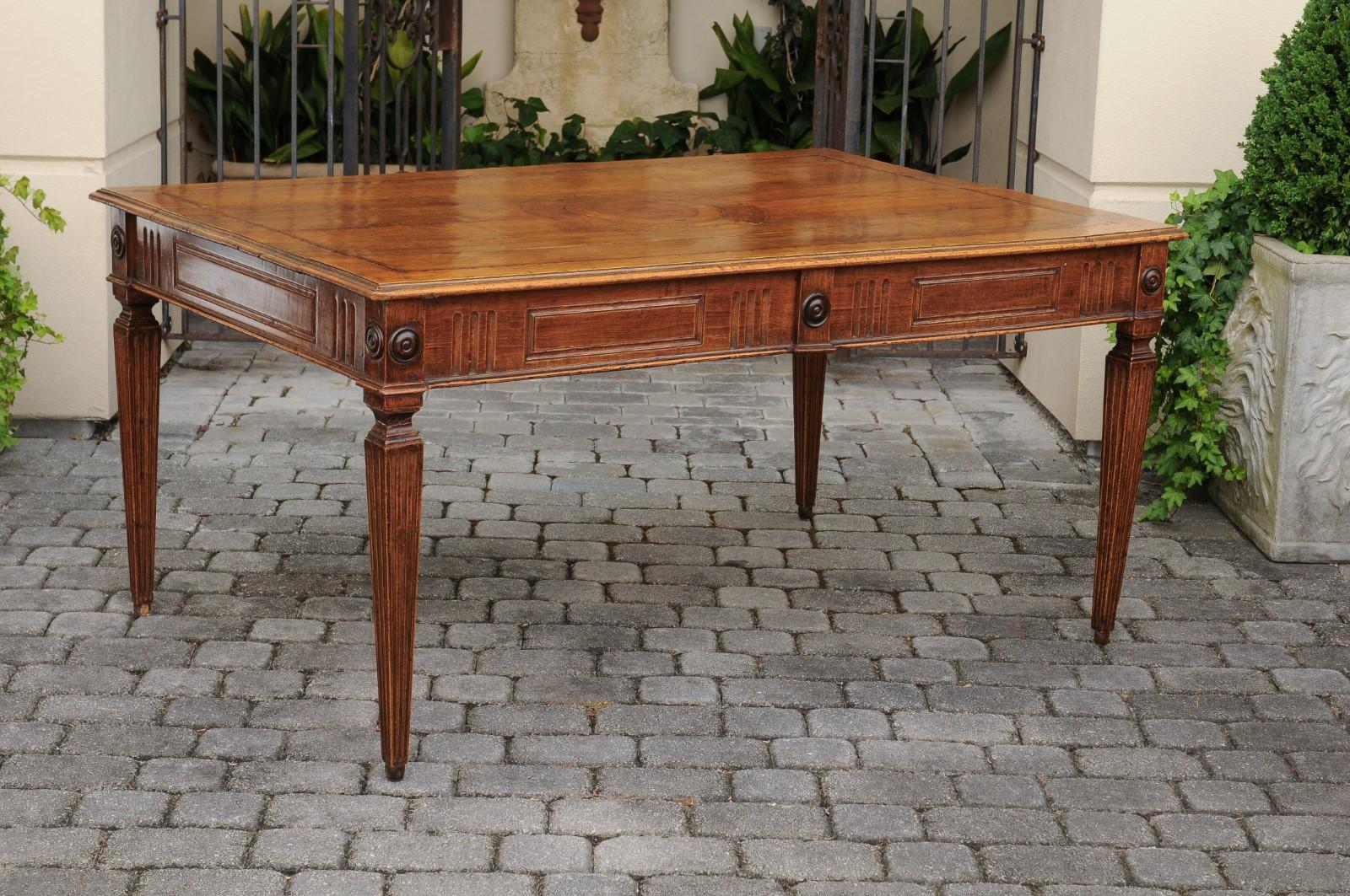 Italian 1850s Walnut Desk with Inlaid Top, Fluted Accents and Tapered Legs 3