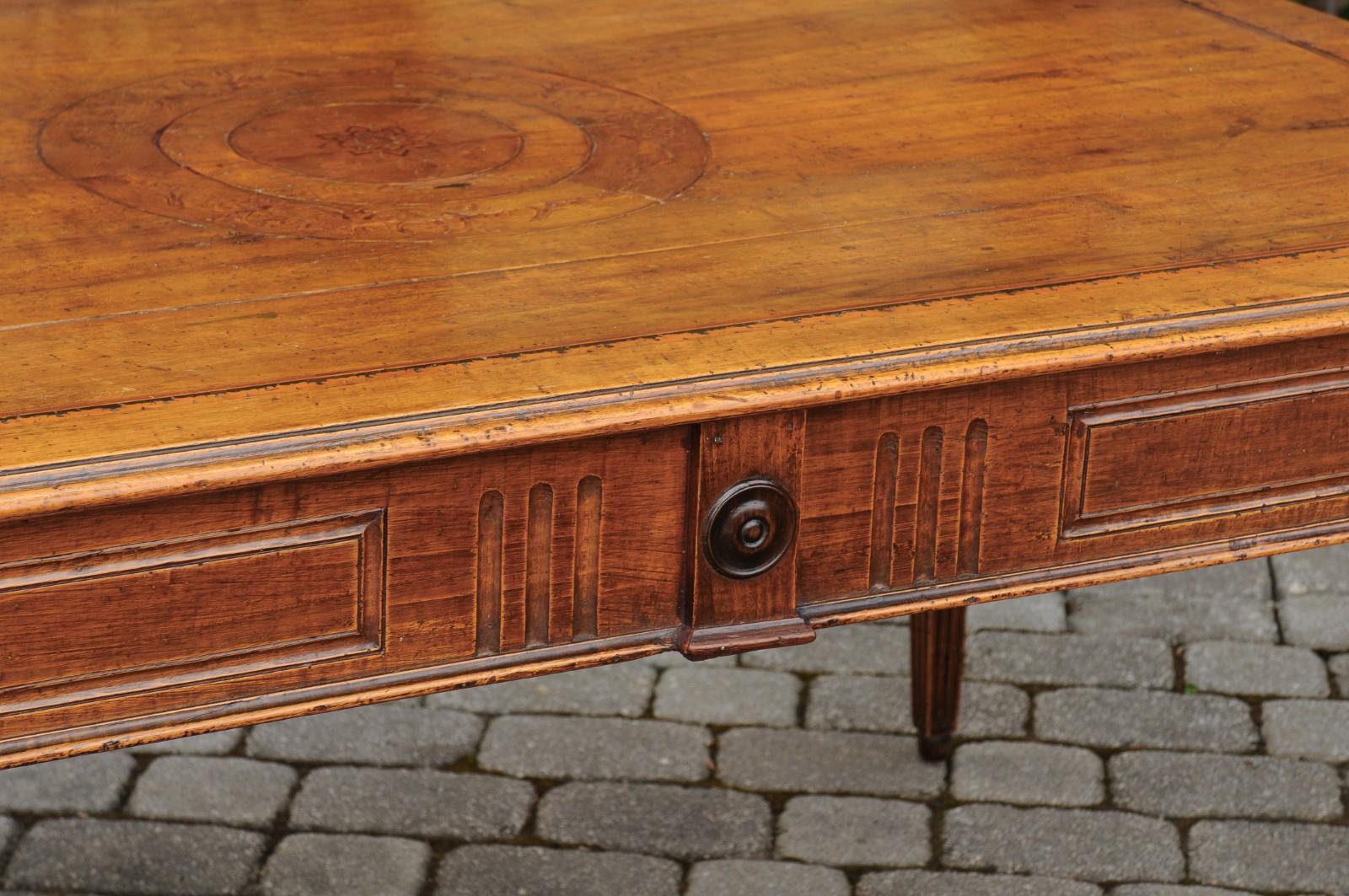 Italian 1850s Walnut Desk with Inlaid Top, Fluted Accents and Tapered Legs 4