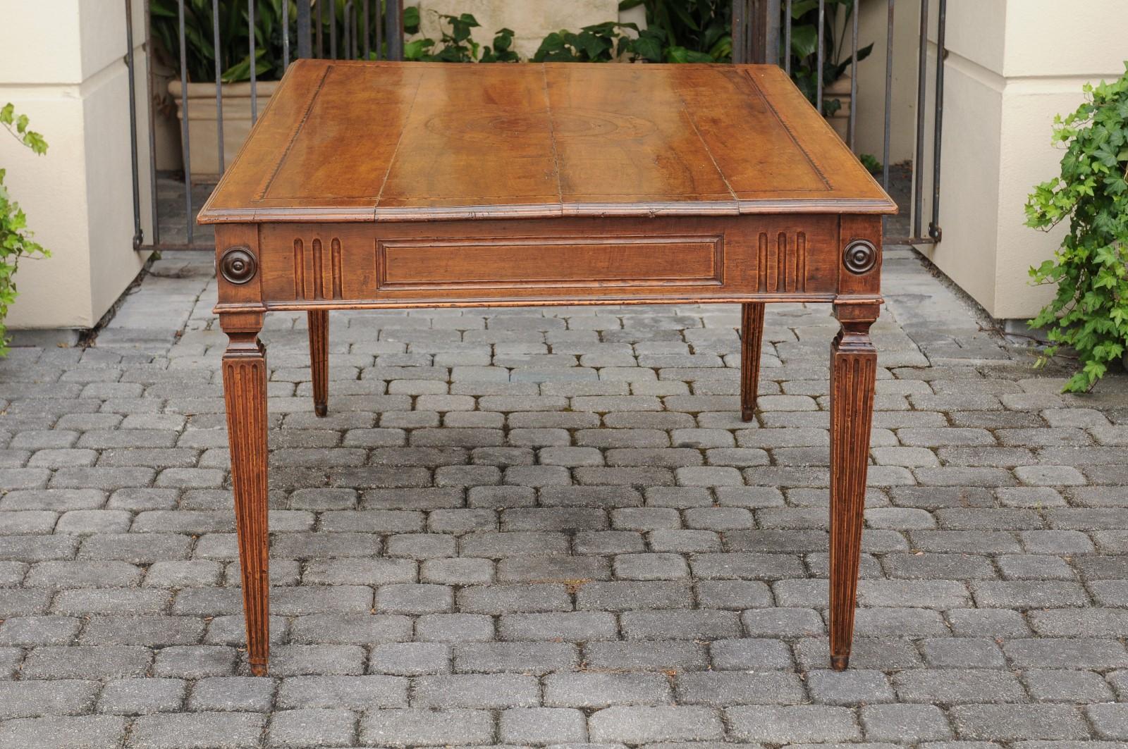Italian 1850s Walnut Desk with Inlaid Top, Fluted Accents and Tapered Legs 6